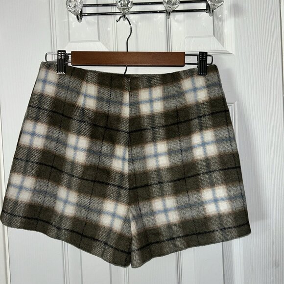 Forever 21 Green Pleated Plaid Preppy Wool Blend Mini Skort Skirt Jr Medium - Picture 5 of 9